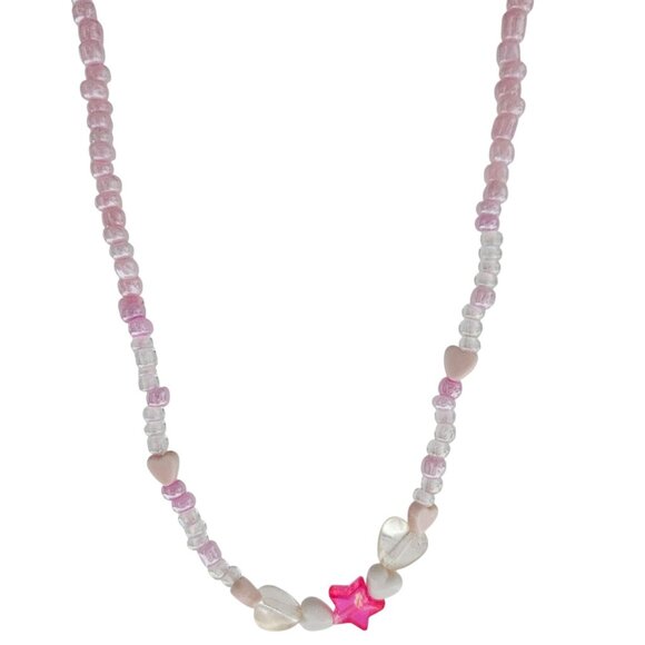 Star Heart Accents Pink Beaded Necklace Girls Fashion Costume Jewelry Dress Up - Picture 1 of 5